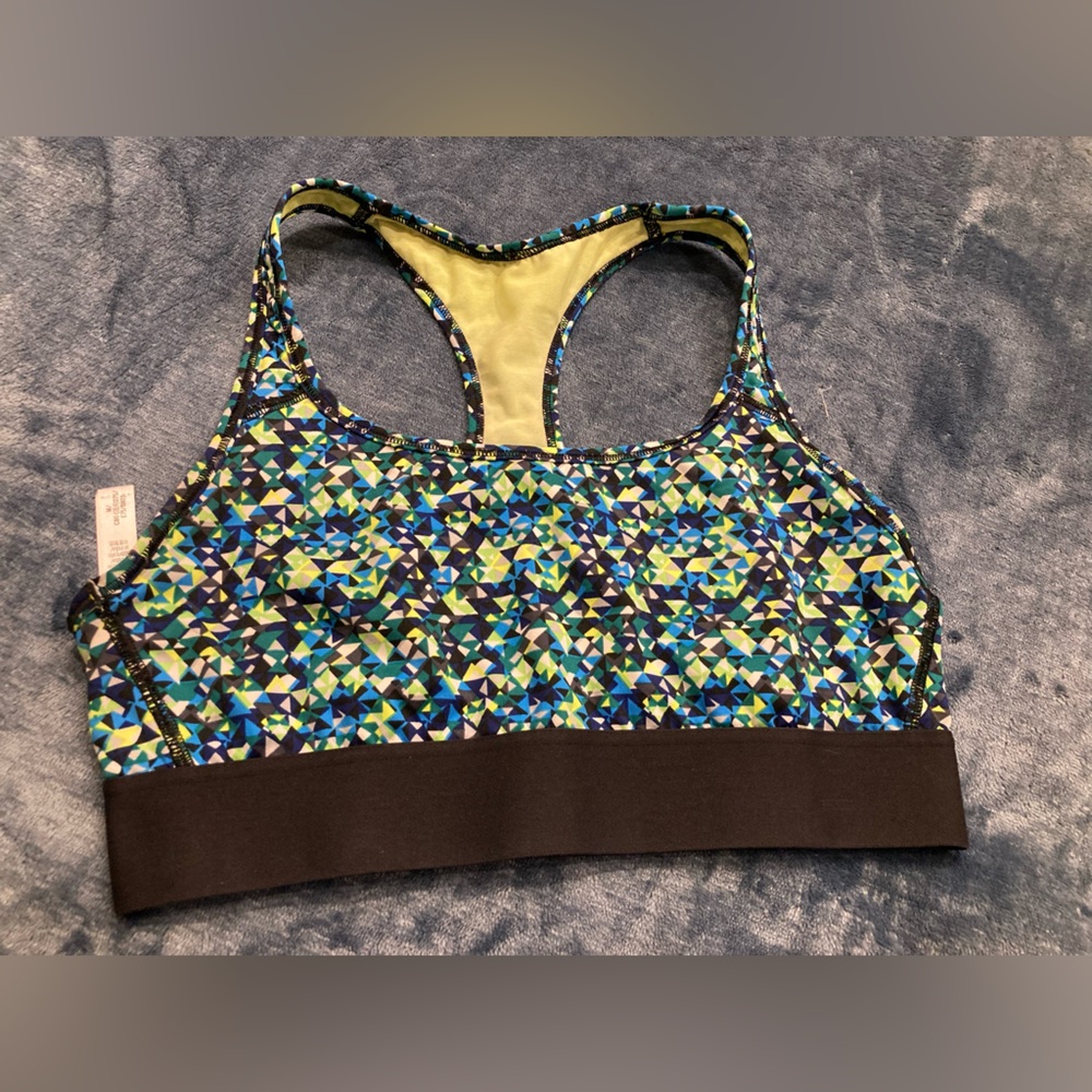 Victoria Secret Sport, Blue & Green Geometric Racerback Sports Bra, medium